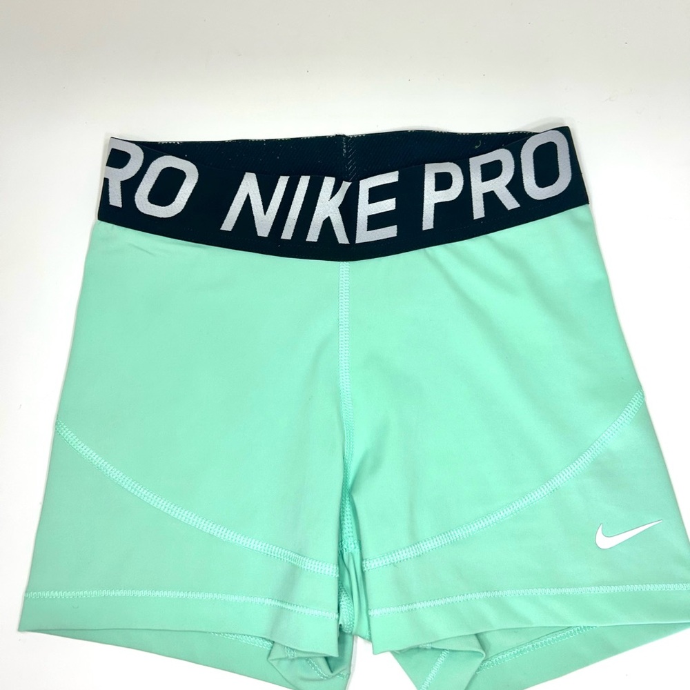 Nike Pro mint green Shorts with Black Waistband